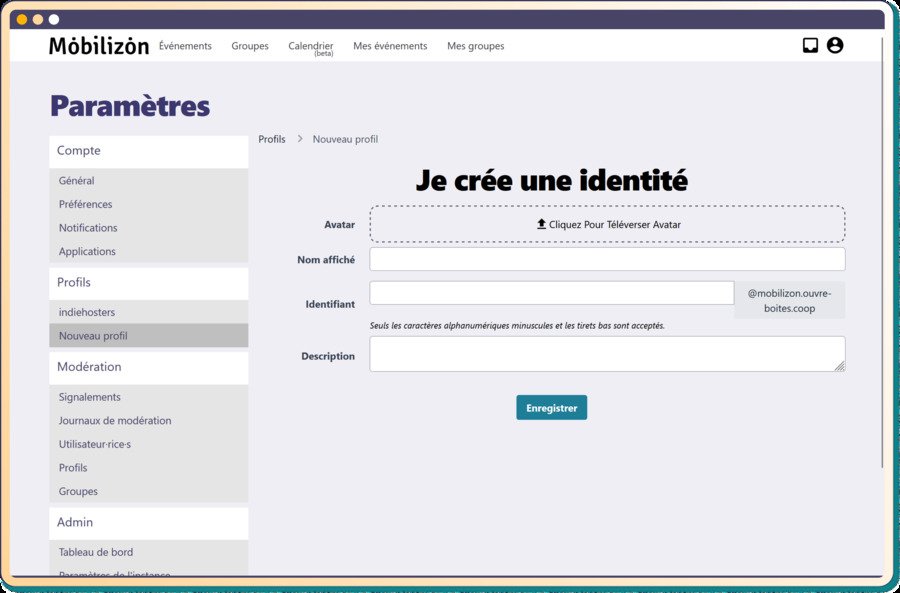 Mobilizon screenshot&nbsp;: Create a identity
